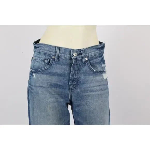 7 FOR ALL MANKIND Blue Denim Ripped Distressed Straight Leg Jeans Pants Size 26